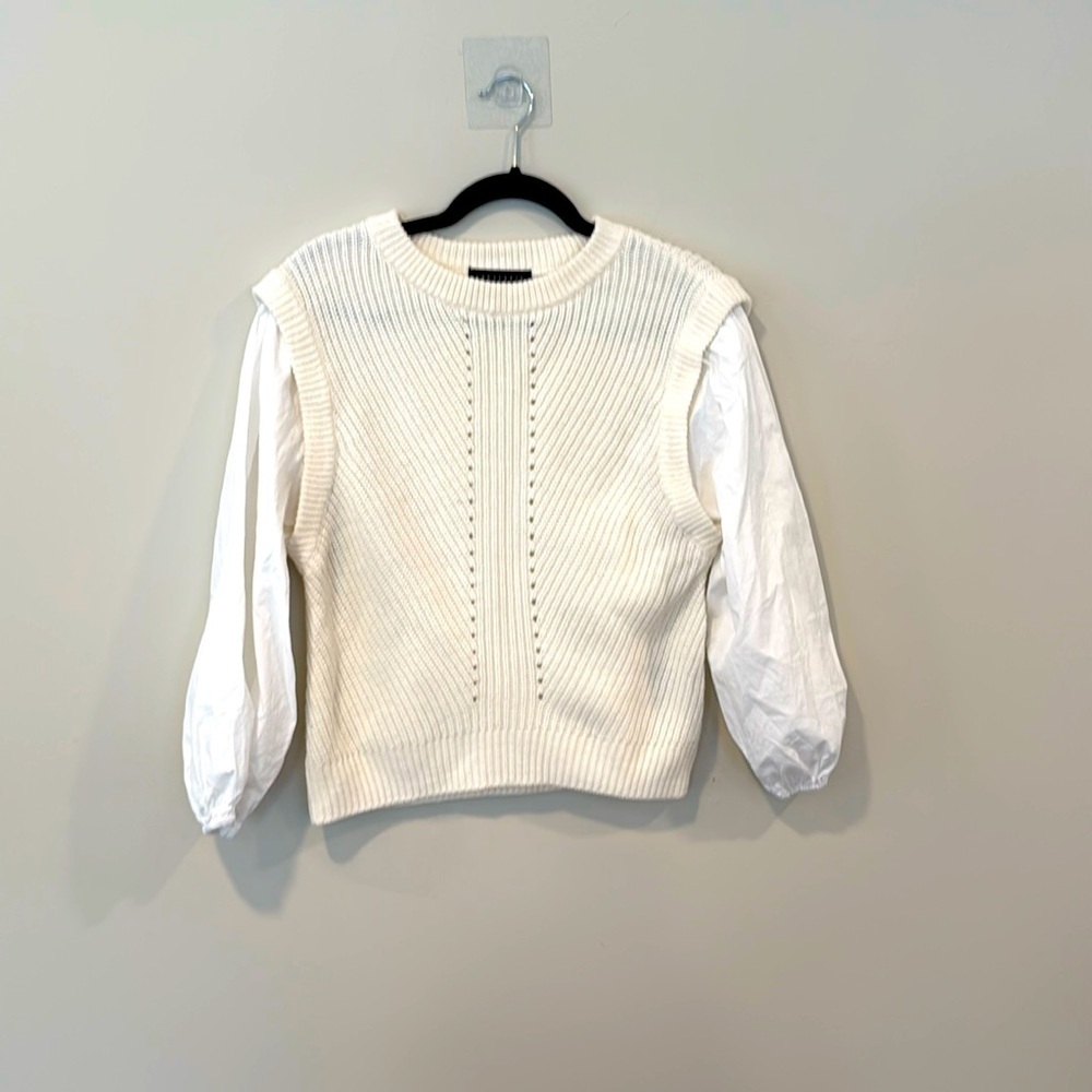 Anthropologie Sanctuary Cream Lagen White Knit Sweater Puff Sleeves 1949